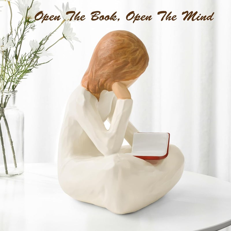 Cuayaes Reading Thinker Statue Book Lover Gifts for Women Readers, Graduates, Students, Teachers, Bookshelf Decor Aesthetic Sculpture Home Decor for Shelves Desk Office Living Room - Image 4